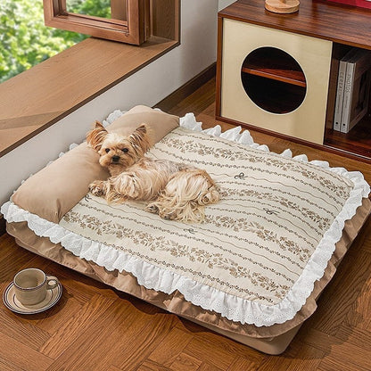 TapiPaws Pet Bed ~ colours: Milk Tea Apricot & Polka Dot Taro