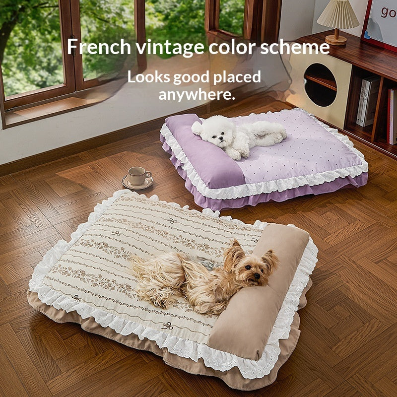 TapiPaws Pet Bed ~ colours: Milk Tea Apricot & Polka Dot Taro